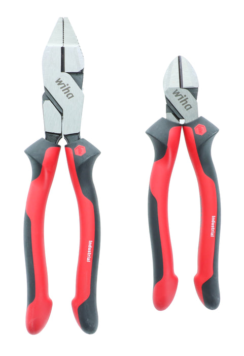 Wiha 30960 2 Piece Industrial SoftGrip NE Style Lineman's Pliers and Diagonal Cutter Set