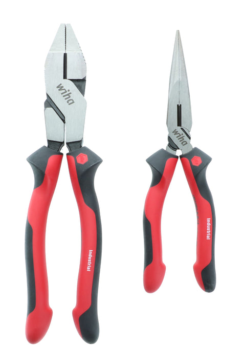 Wiha 30961 2 Piece Industrial SoftGrip NE Style Lineman's and Long Nose Pliers Set