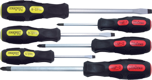 Ko-Ken 166PS/6, Phillips and Flat Head Blade Through Type Screwdriver Set, PH1-2-3/SL5-6-8 - 6 pieces