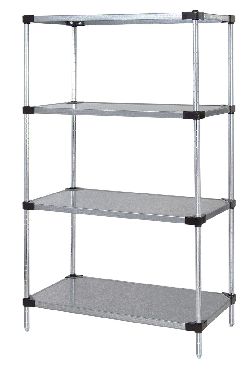 Quantum WR54-1824SG, 24"W x 18"D x 54"H WR Solid Shelving Starter Kit, 4 Solid Shelves, Galvanized Steel Finish, NSF, 18" Deep