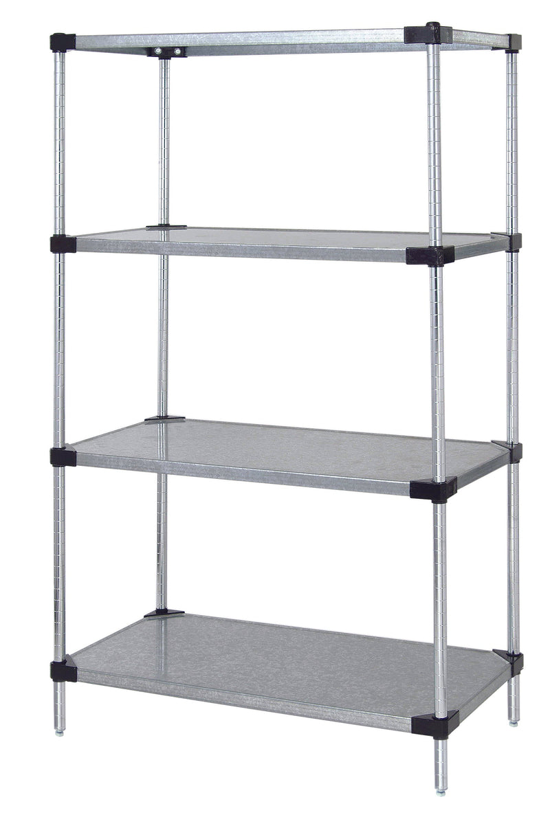 Quantum WR86-1472SG, 72"W x 14"D x 86"H WR Solid Shelving Starter Kit, 4 Solid Shelves, Galvanized Steel Finish, NSF, 14" Deep