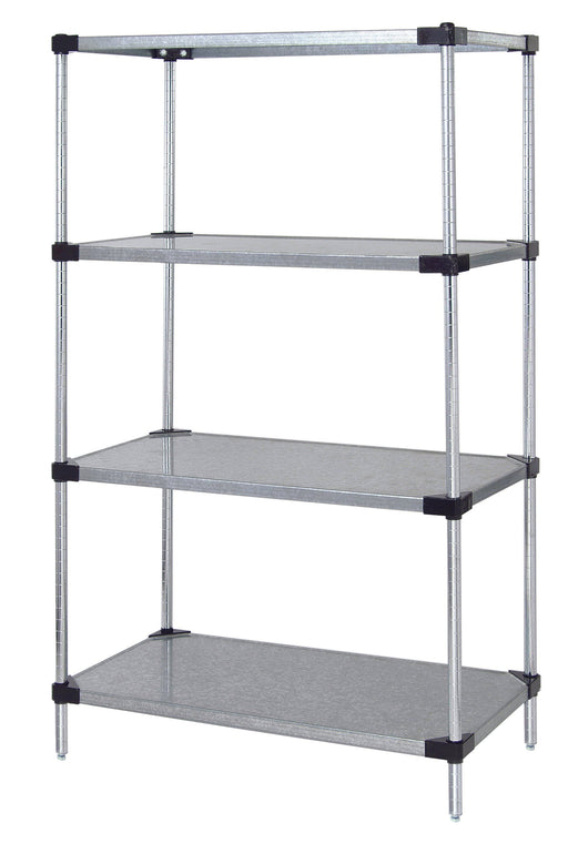 Quantum WR54-1830SG, 30"W x 18"D x 54"H WR Solid Shelving Starter Kit, 4 Solid Shelves, Galvanized Steel Finish, NSF, 18" Deep