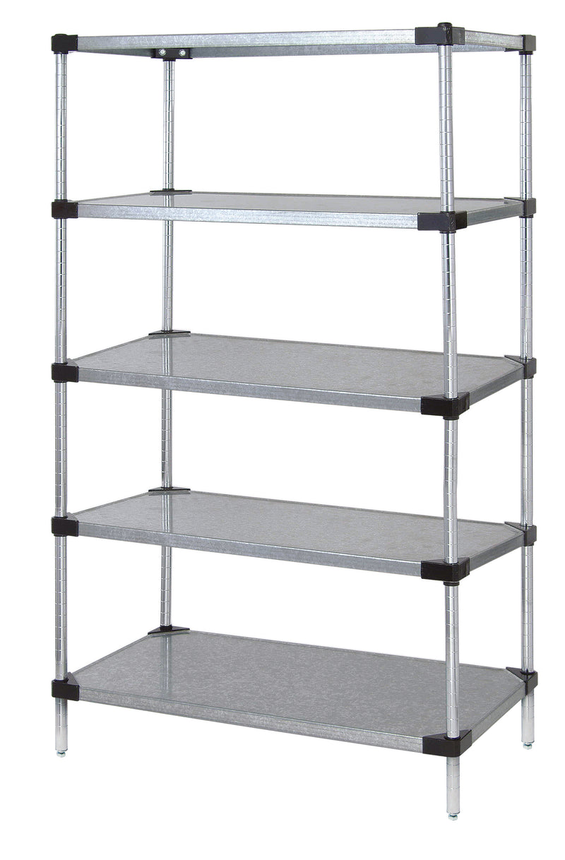 Quantum WR54-1824SG-5, 24"W x 18"D x 54"H WR Solid Shelving Starter Kit, 5 Solid Shelves, Galvanized Steel Finish, NSF, 18" Deep