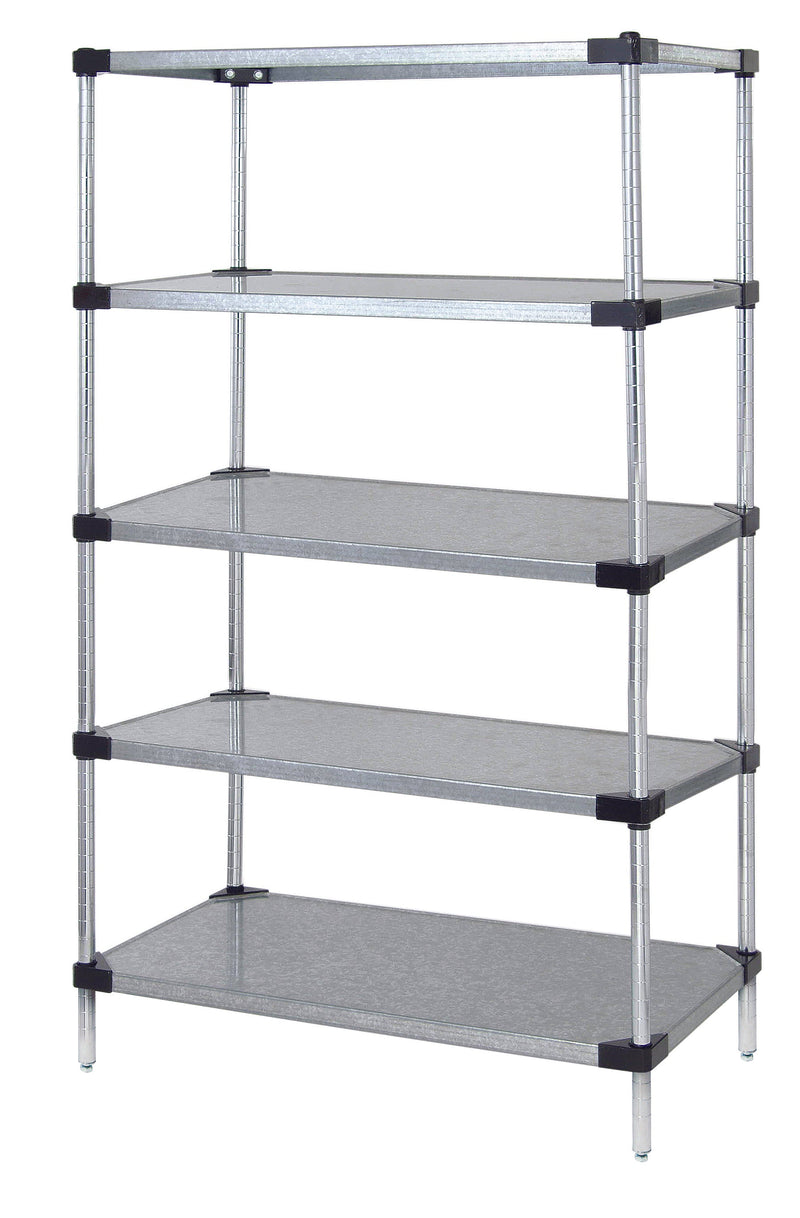 Quantum WR86-1448SG-5, 48"W x 14"D x 86"H WR Solid Shelving Starter Kit, 5 Solid Shelves, Galvanized Steel Finish, NSF, 14" Deep