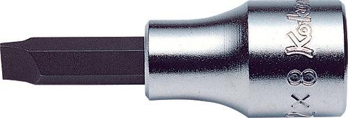 Ko-ken 3005-5, 3/8" Square Drive Power Bit Socket, 0.04 x 0.22" (1.0 x 5.5mm) Slotted, Length 60mm, Impact Rated