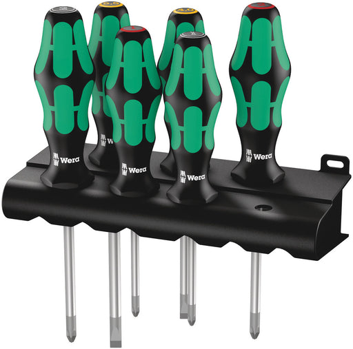 Wera 05105622001, 335/350/355/6 Screwdriver set Kraftform Plus Lasertip and rack