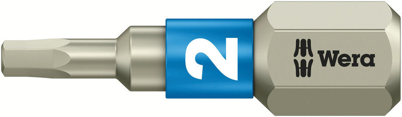 Wera 05071071001, 2.0mm Hex Key Screwdriver Bit 3840/1 TS, 1/4" Hex Insert Drive, Length 1" (25mm), Stainless, Torsion
