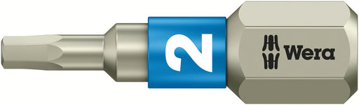 Wera 05071071001, 2.0mm Hex Key Screwdriver Bit 3840/1 TS, 1/4" Hex Insert Drive, Length 1" (25mm), Stainless, Torsion