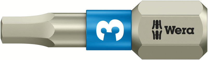 Wera 05071073001, 3.0mm Hex Key Screwdriver Bit 3840/1 TS, 1/4" Hex Insert Drive, Length 1" (25mm), Stainless, Torsion