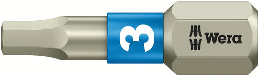 Wera 05071073001, 3.0mm Hex Key Screwdriver Bit 3840/1 TS, 1/4" Hex Insert Drive, Length 1" (25mm), Stainless, Torsion