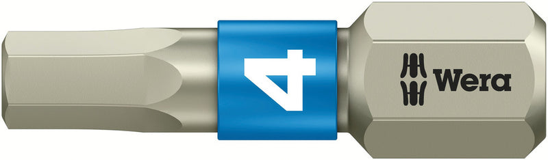 Wera 05071074001, 4.0mm Hex Key Screwdriver Bit 3840/1 TS, 1/4" Hex Insert Drive, Length 1" (25mm), Stainless, Torsion