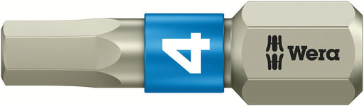 Wera 05071074001, 4.0mm Hex Key Screwdriver Bit 3840/1 TS, 1/4" Hex Insert Drive, Length 1" (25mm), Stainless, Torsion