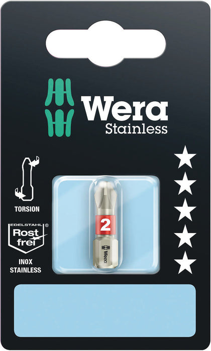 Wera Screwdriver Bit, Phillips, Stainless, Torsion, 3851/1 TS SB