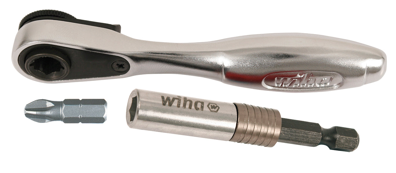 Wiha 38076 3 Piece Mini Bit Ratchet and SlimFix Bit Holder Set