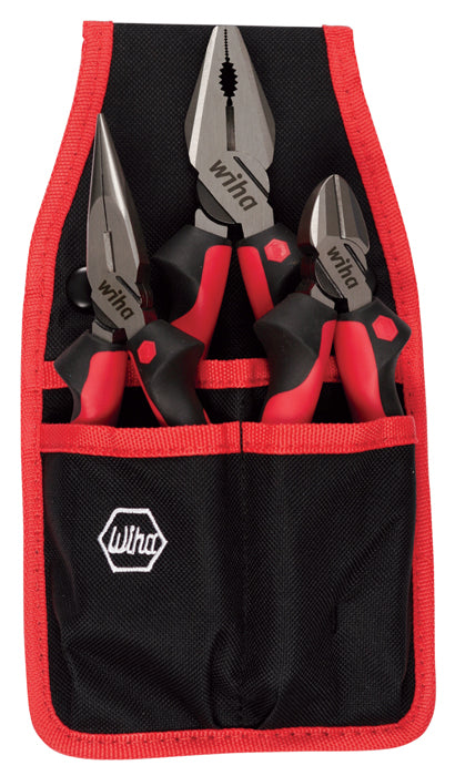 Wiha 30993 3 Piece Industrial SoftGrip Pliers and Cutters Set with Belt Pouch