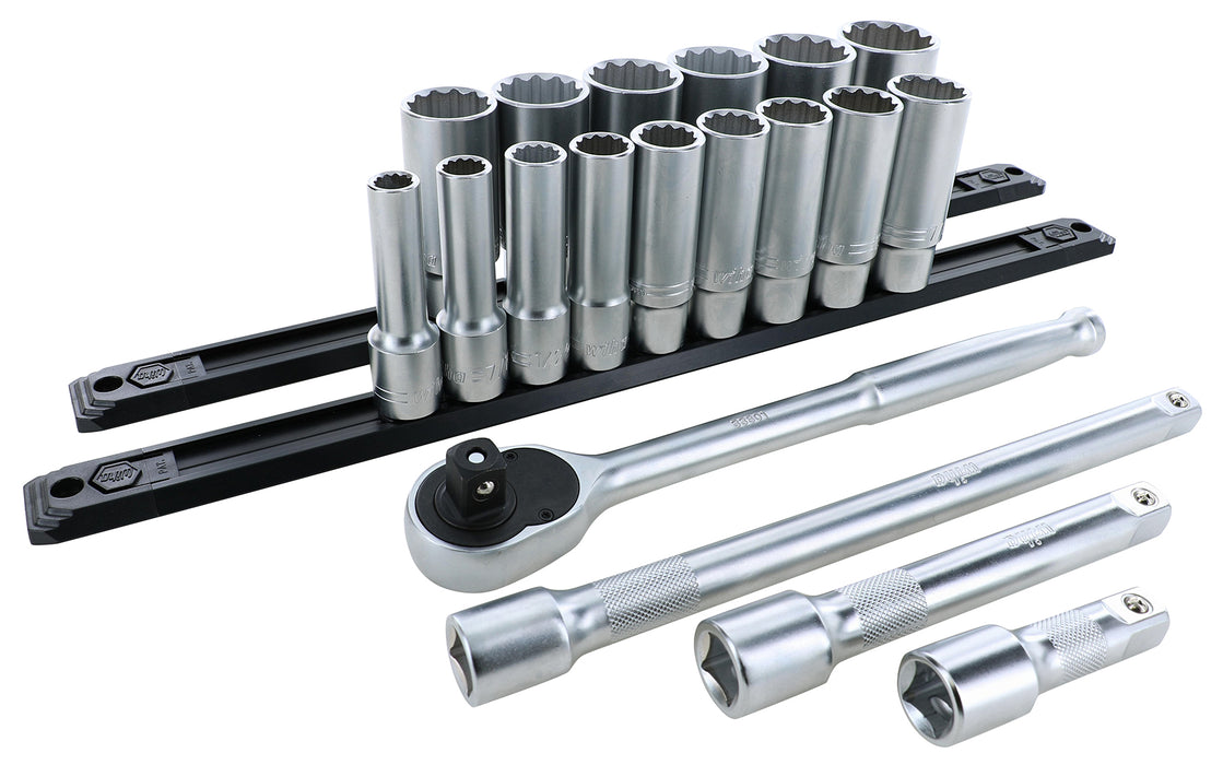 Wiha 33892 19 Piece 1/2" Drive Deep Socket Set - SAE