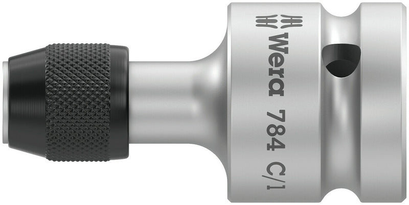 Wera 05042760001, 1/4" Hex Drive Screwdriver Adaptor 784, 1/2" Square Drive, Length 2" (50mm), Ball Detent, Quick Release