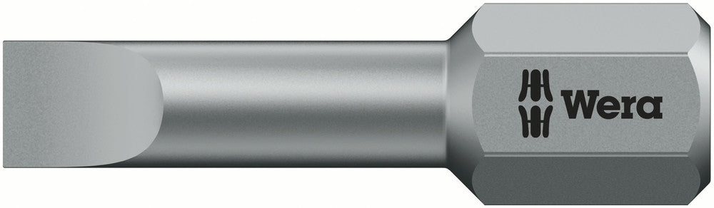 Wera 05056240001, 0.06 x 0.32" (1.6 x 8mm) Slotted Screwdriver Bit 800/1 TZ, 1/4" Hex Insert Drive, Length 1" (25mm), Torsion