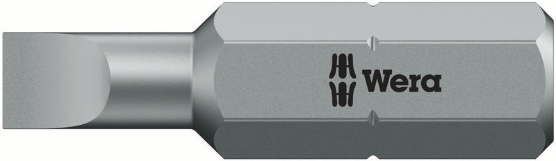 Wera 05072050001, 0.02 x 0.16" (0.5 x 4mm) Slotted Screwdriver Bit 800/1 Z, 1/4" Hex Insert Drive, Length 1" (25mm)
