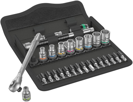 Wera 05004017001, 8100 SA 7 Zyklop Metal Ratchet Set with push-through square, 1/4" drive, metric