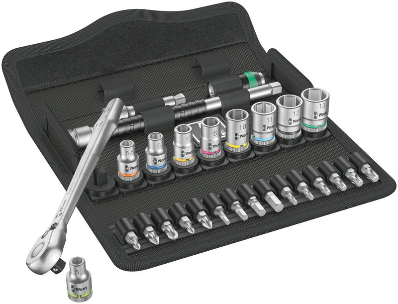 Wera 05004018001, 8100 SA 8 Zyklop Metal Ratchet Set with switch lever, 1/4" drive, metric