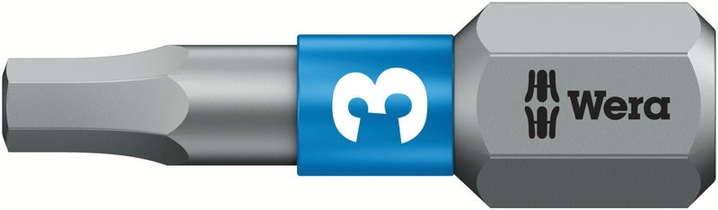 Wera 05056683001, 3.0mm Hex Key Screwdriver Bit 840/1 BTZ, 1/4" Hex Insert Drive, Length 1" (25mm), BiTorsion
