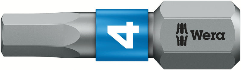 Wera 05056684001, 4.0mm Hex Key Screwdriver Bit 840/1 BTZ, 1/4" Hex Insert Drive, Length 1" (25mm), BiTorsion