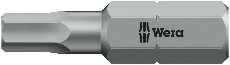 Wera 05056320001, 4.0mm Hex Key Screwdriver Bit 840/1 Z, 1/4" Hex Insert Drive, Length 1" (25mm)