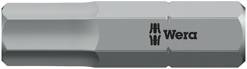 Wera 05056330001, 6.0mm Hex Key Screwdriver Bit 840/1 Z, 1/4" Hex Insert Drive, Length 1" (25mm)