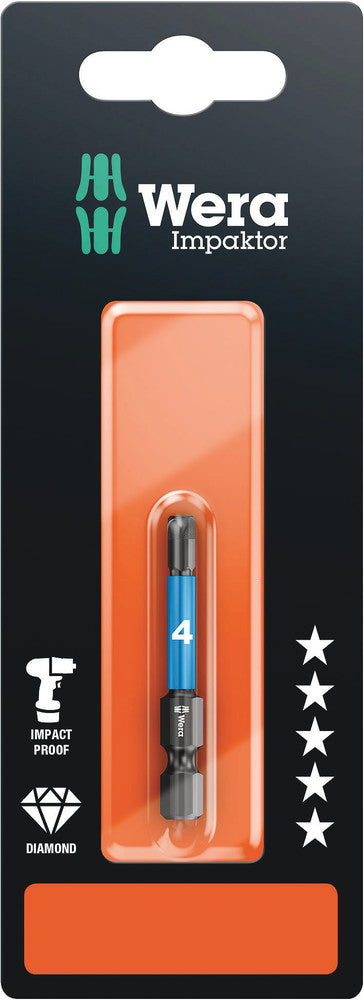 Wera 05073944001, 4.0mm Hex Key Screwdriver Bit 840/4 IMP DC SB, 1/4" Hex Power Drive, Length 2" (50mm), Diamond Coated, Impact Rated