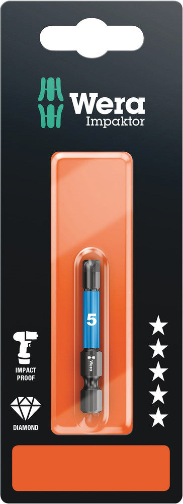 Wera 05073945001, 5.0mm Hex Key Screwdriver Bit 840/4 IMP DC SB, 1/4" Hex Power Drive, Length 2" (50mm), Diamond Coated, Impact Rated