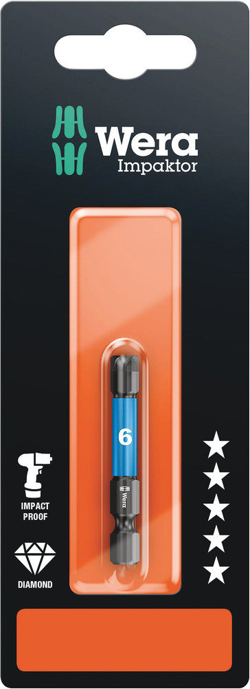 Wera 05073946001, 6.0mm Hex Key Screwdriver Bit 840/4 IMP DC SB, 1/4" Hex Power Drive, Length 2" (50mm), Diamond Coated, Impact Rated