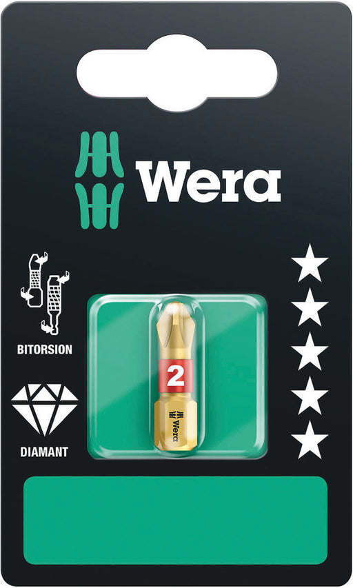 Wera 05073332001, PH1 - Phillips Screwdriver Bit 851/1 BDC SB, 1/4" Hex Insert Drive, Length 1" (25mm), Diamond Coated, BiTorsion