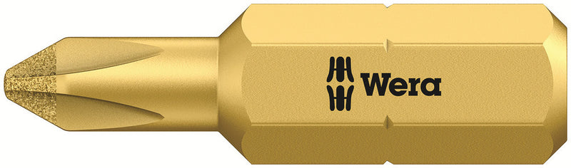 Wera 05135008001, PH2 - Phillips Screwdriver Bit 851/1 RDC, 1/4" Hex Insert Drive, Length 1" (25mm), Diamond Coated, Reduced Shaft