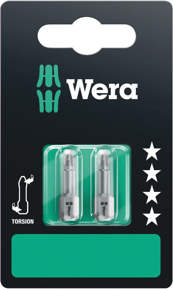 Wera 05073325001, PH3 - Phillips Screwdriver Bit 851/1 TZ SB, 1/4" Hex Insert Drive, Length 1" (25mm), Torsion