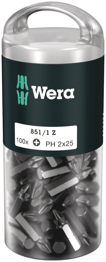 Wera 05072441001, PH2 - Phillips Screwdriver Bit 851/1 Z, 1/4" Hex Insert Drive, Length 1" (25mm)