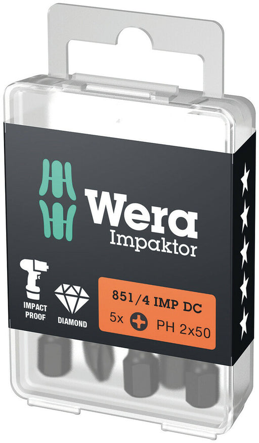 Wera Screwdriver Bit, Phillips, Diamond Coated, Impact Rated, 851/4 IMP DC
