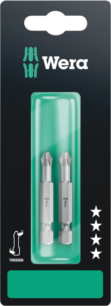 Wera 05134381001, PH2 - Phillips Screwdriver Bit 851/4 TZ SB, 1/4" Hex Power Drive, Length 2" (50mm), Torsion