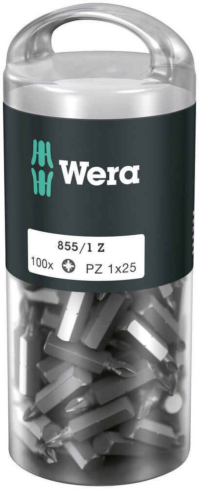 Wera 05072443001, PZ1 - Pozidriv Screwdriver Bit 855/1 Z, 1/4" Hex Insert Drive, Length 1" (25mm)
