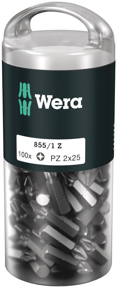 Wera 05072444001, PZ2 - Pozidriv Screwdriver Bit 855/1 Z, 1/4" Hex Insert Drive, Length 1" (25mm)