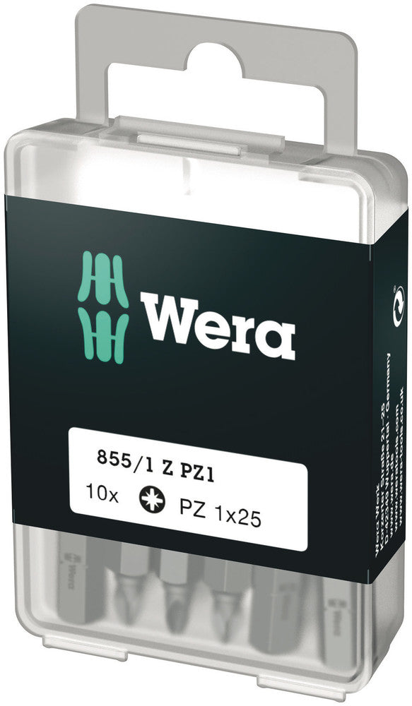 Wera 05072403001, PZ1 - Pozidriv Screwdriver Bit 855/1 Z, 1/4" Hex Insert Drive, Length 1" (25mm)