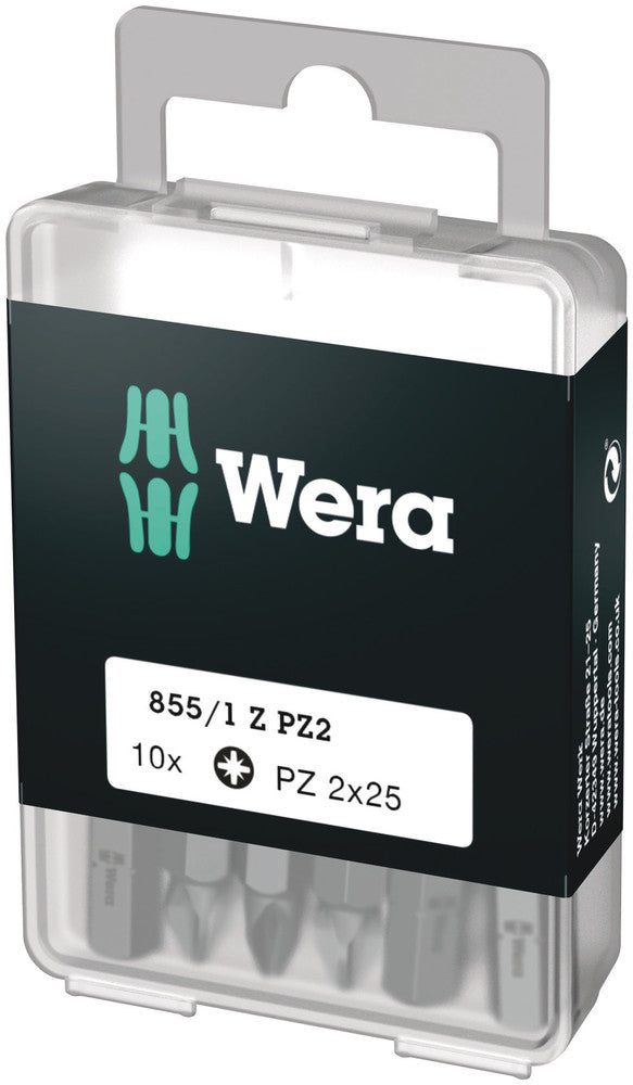 Wera 05072404001, PZ2 - Pozidriv Screwdriver Bit 855/1 Z, 1/4" Hex Insert Drive, Length 1" (25mm)