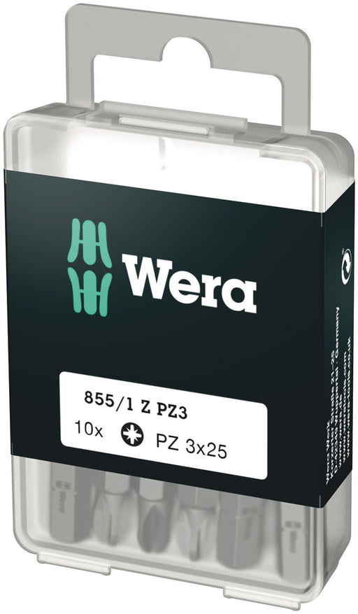 Wera 05072405001, PZ3 - Pozidriv Screwdriver Bit 855/1 Z, 1/4" Hex Insert Drive, Length 1" (25mm)