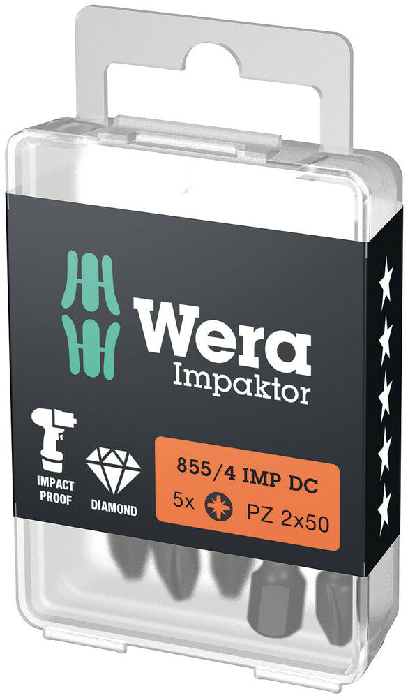Wera 5057661001 Pozidriv, Diamond Coated, Impact Rated, 5 Pack, 855/4 IMP DC
