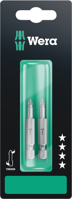 Wera Screwdriver Bit, Pozidriv, Torsion, 855/4 TZ SB, 2 Pack