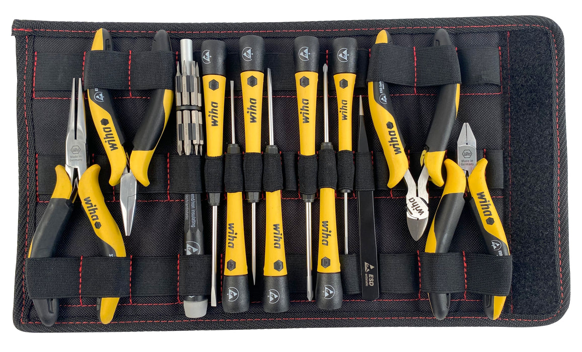 Wiha 45892 26 Piece ESD Safe PicoFinish Precision Screwdrivers Pliers and Bits Set with Heavy Duty Velcro Pouch