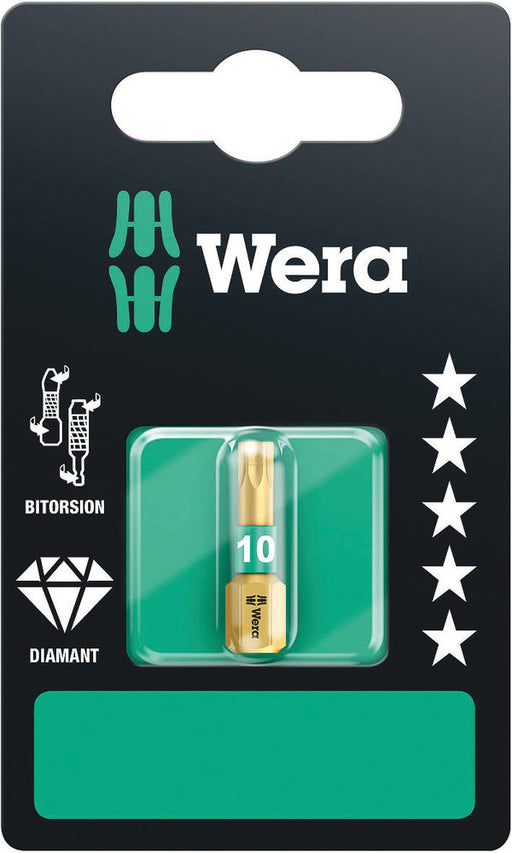 Wera 05134374001, TX 10 - Torx Key Screwdriver Bit 867/1 BDC SB, 1/4" Hex Insert Drive, Length 1" (25mm), Diamond Coated, BiTorsion