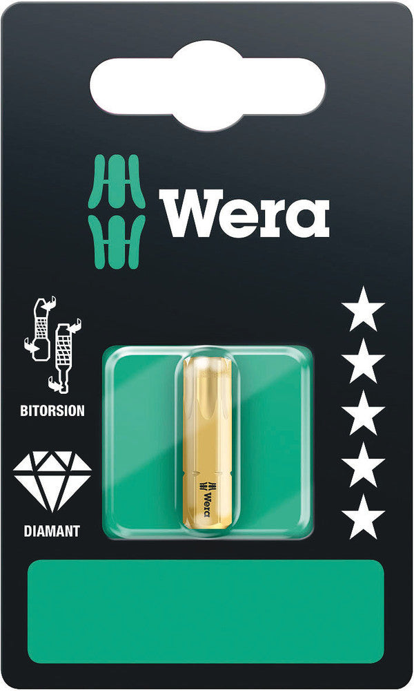 Wera 05134379001, TX 40 - Torx Key Screwdriver Bit 867/1 BDC SB, 1/4" Hex Insert Drive, Length 1" (25mm), Diamond Coated, BiTorsion