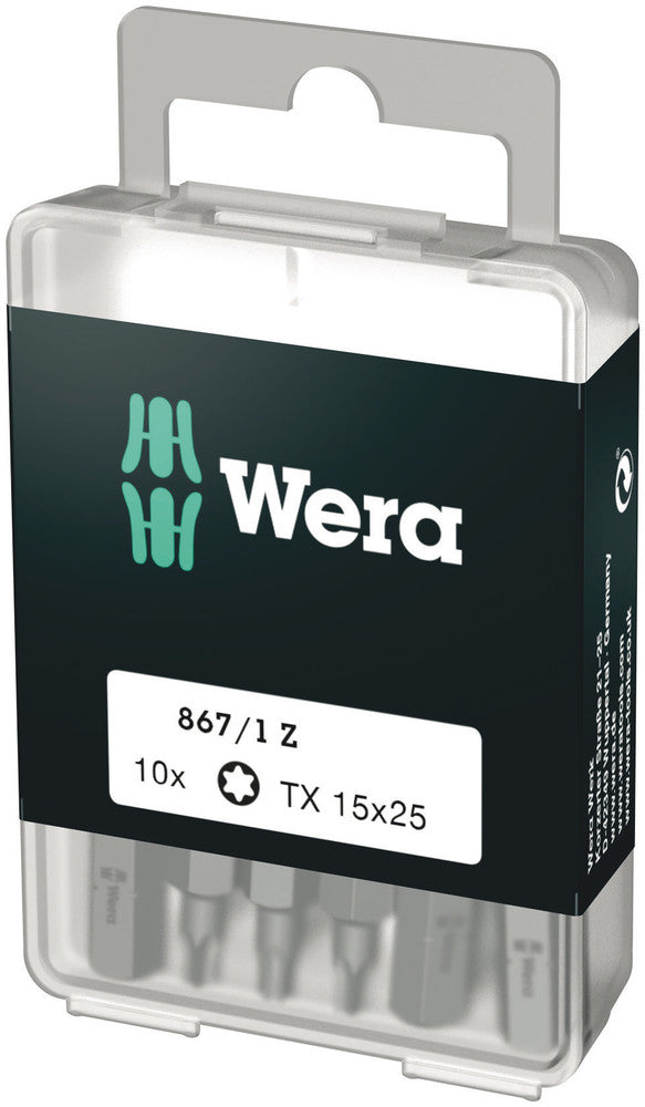 Wera 05072407001, TX 15 - Torx Key Screwdriver Bit 867/1, 1/4" Hex Insert Drive, Length 1" (25mm)
