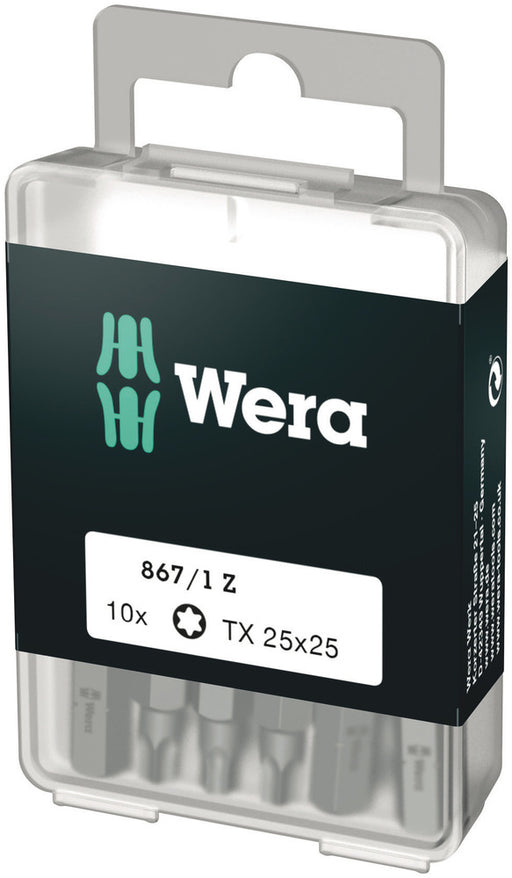 Wera 05072409001, TX 25 - Torx Key Screwdriver Bit 867/1, 1/4" Hex Insert Drive, Length 1" (25mm)